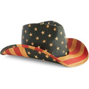Zodaca USA Straw American Flag Cowboy Hat for Men Vintage Cowgirl Costume